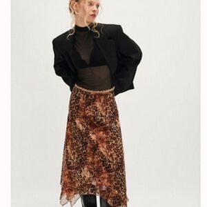 Free People Brown Leopard A-Line Skirt